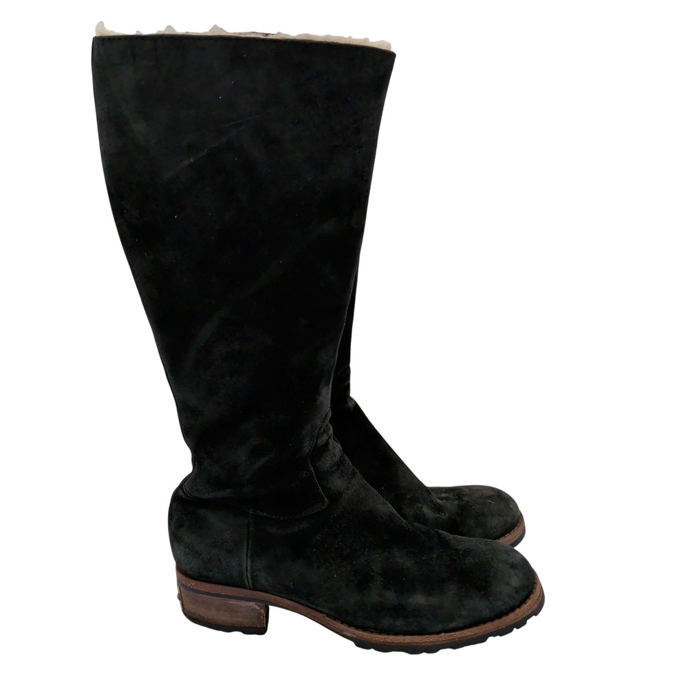 UGG Broome Julian Black Suede Tall Shearling-Lined Heeled Boots | EUC